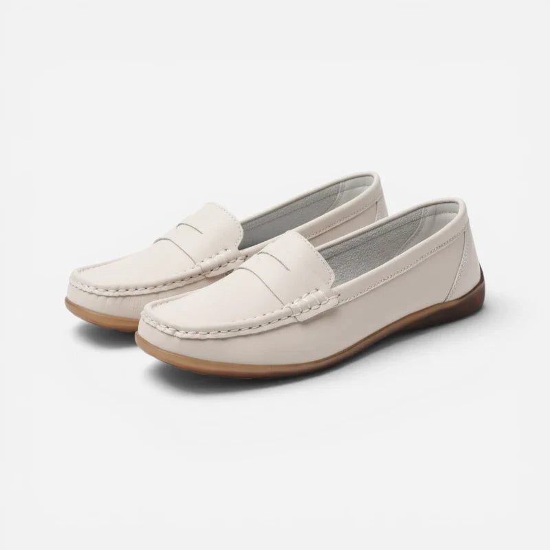 Mocassin En Daim Beige Vintage Pour Femme