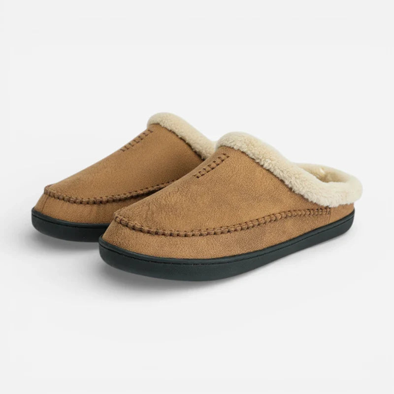 Chausson Mocassin En Cuir Marron Camel Mule Fourré Pour Homme