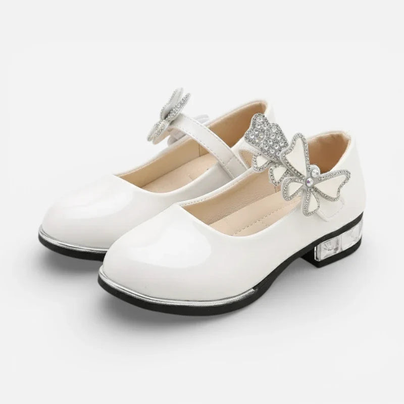 Mocassin Ballerine À Talon Blanc Vernis Pour Fillette