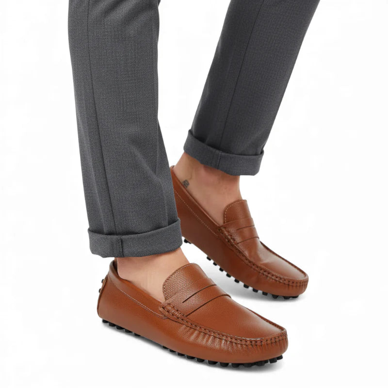 Mocassin En Cuir Vernis Camel Homme