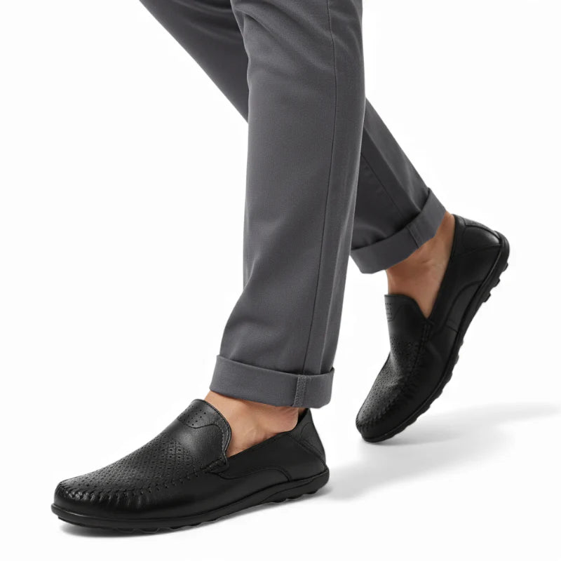 Mocassin En Cuir Respirant Vernis Noir Pour Homme