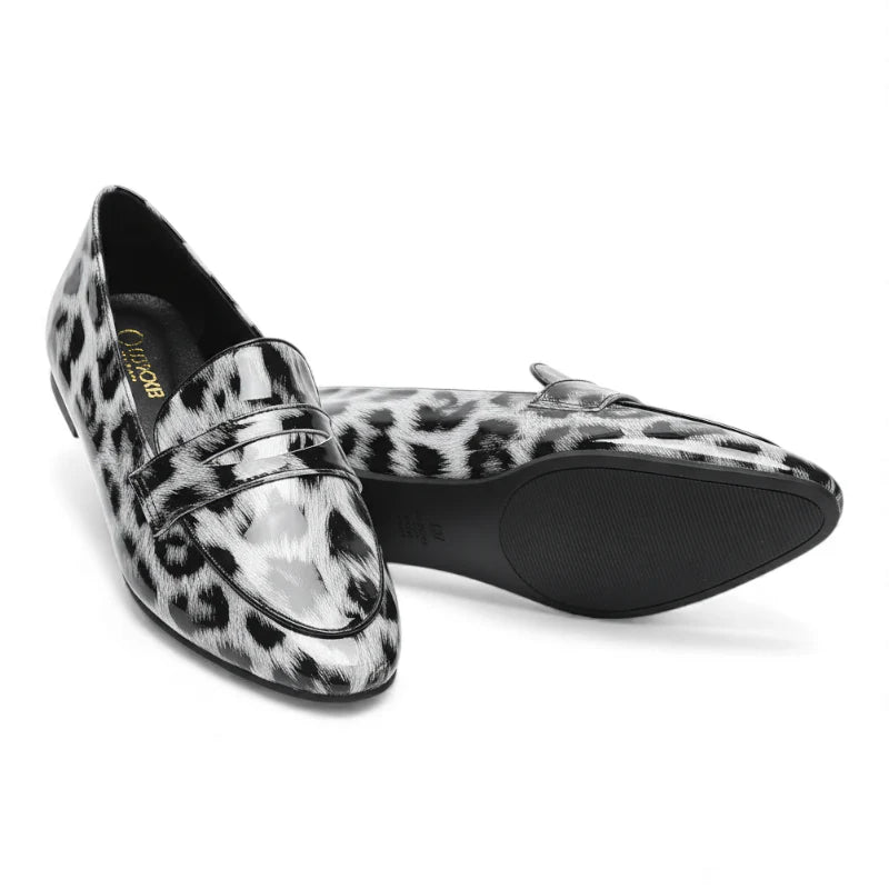 Mocassin Cuir Léopard Blanc Et Noir Femme