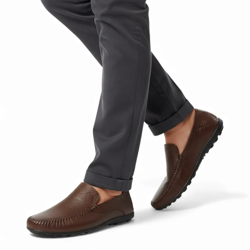 Mocassin Cuir Foncé Marron Homme Vintage