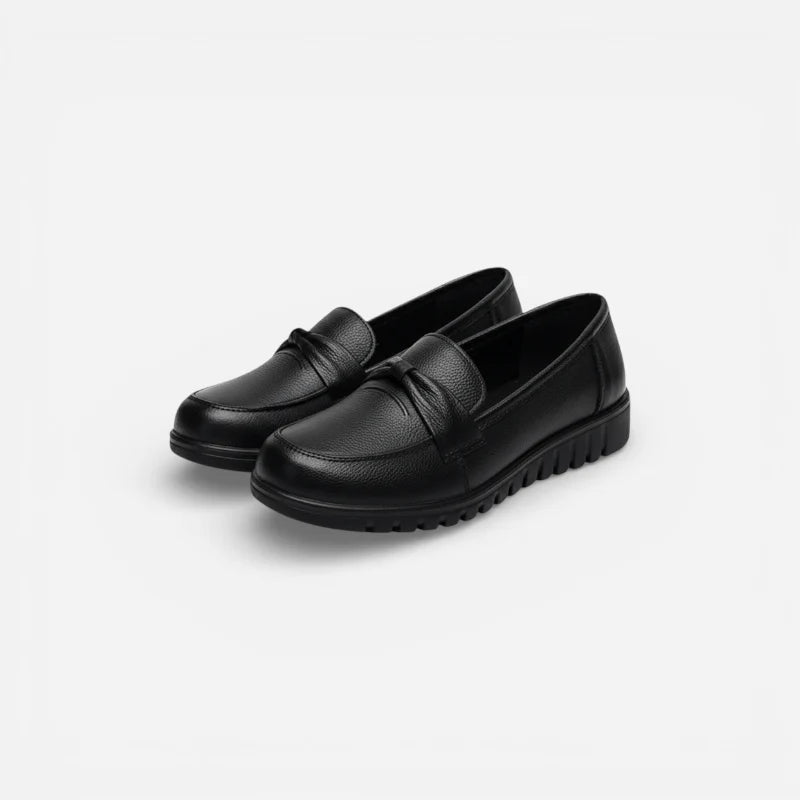 Mocassin Noir Compensé Pour Femme Chic Avec Bandeau