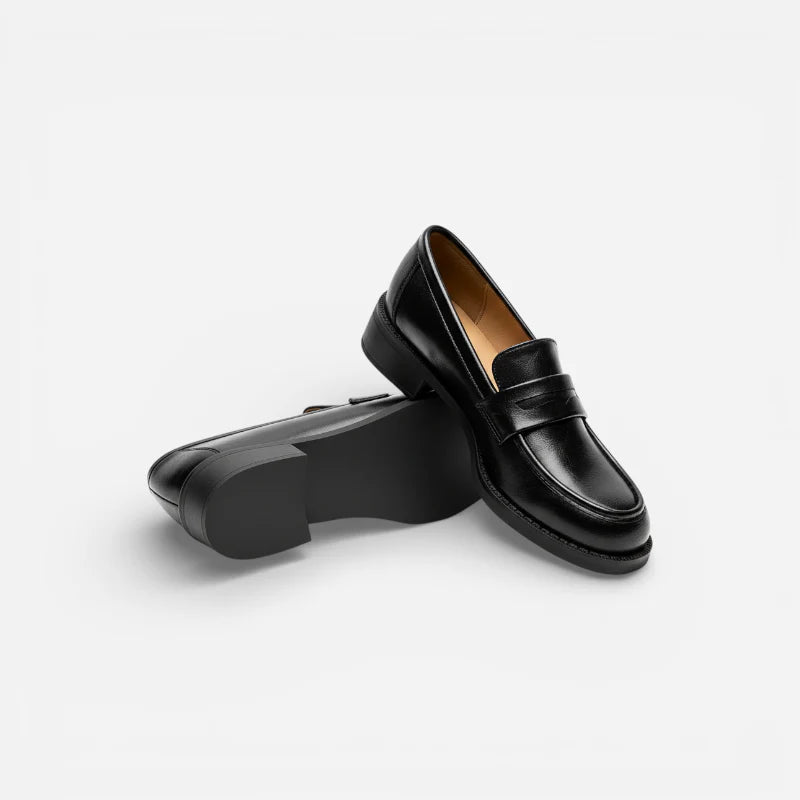 Mocassin En Cuir Vernis Noir à Talon Pour Femme