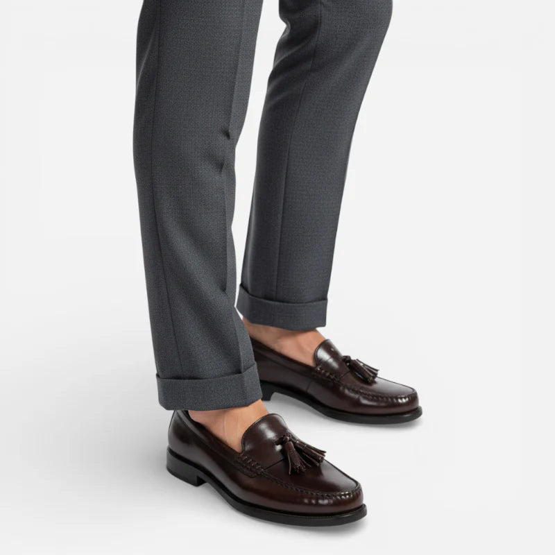 Mocassin En Cuir Vernis Marron Foncé Pour Homme à Gland