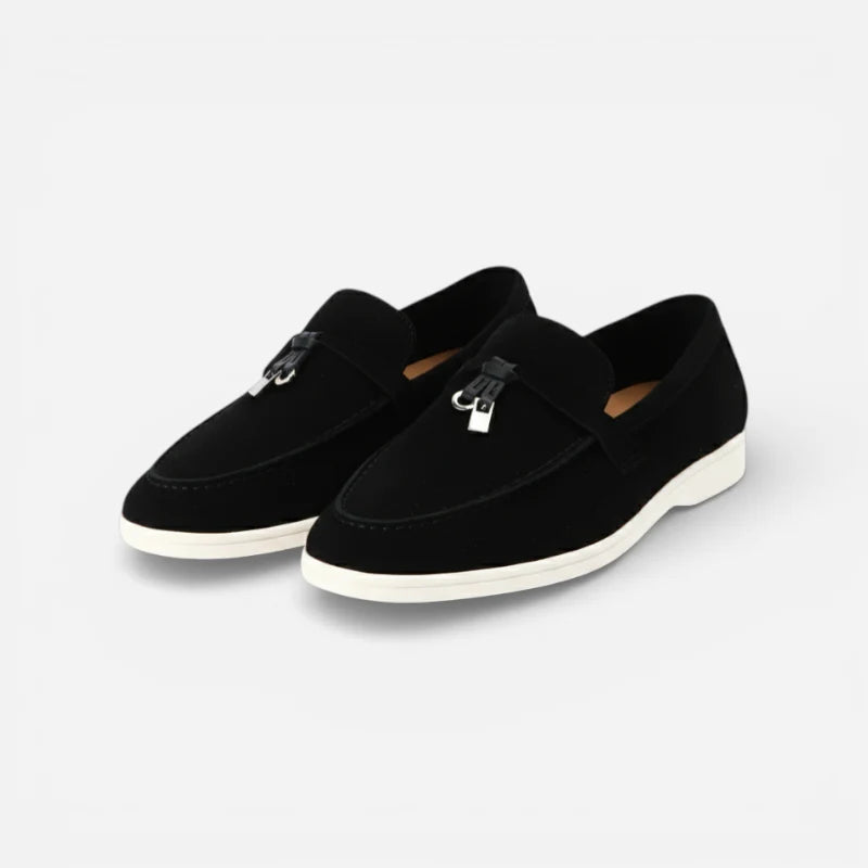 Mocassins à Glands Aspect Daim Noir