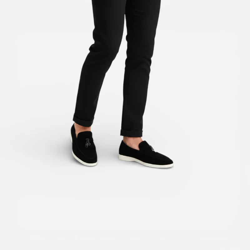 Mocassins à Glands Aspect Daim Noir