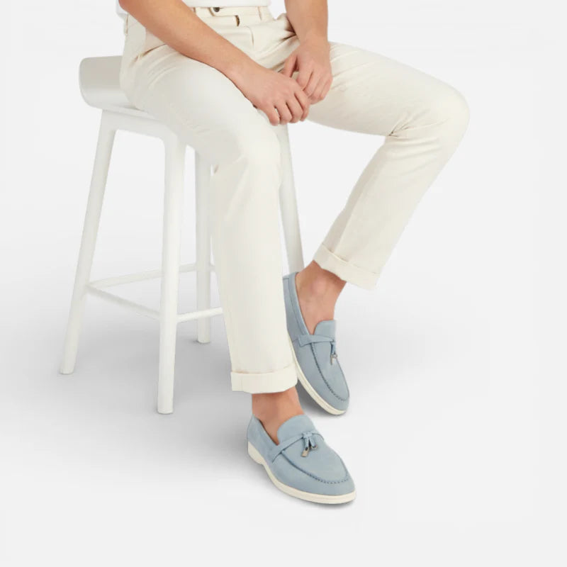 Mocassin Daim Bleu Ciel à Glands