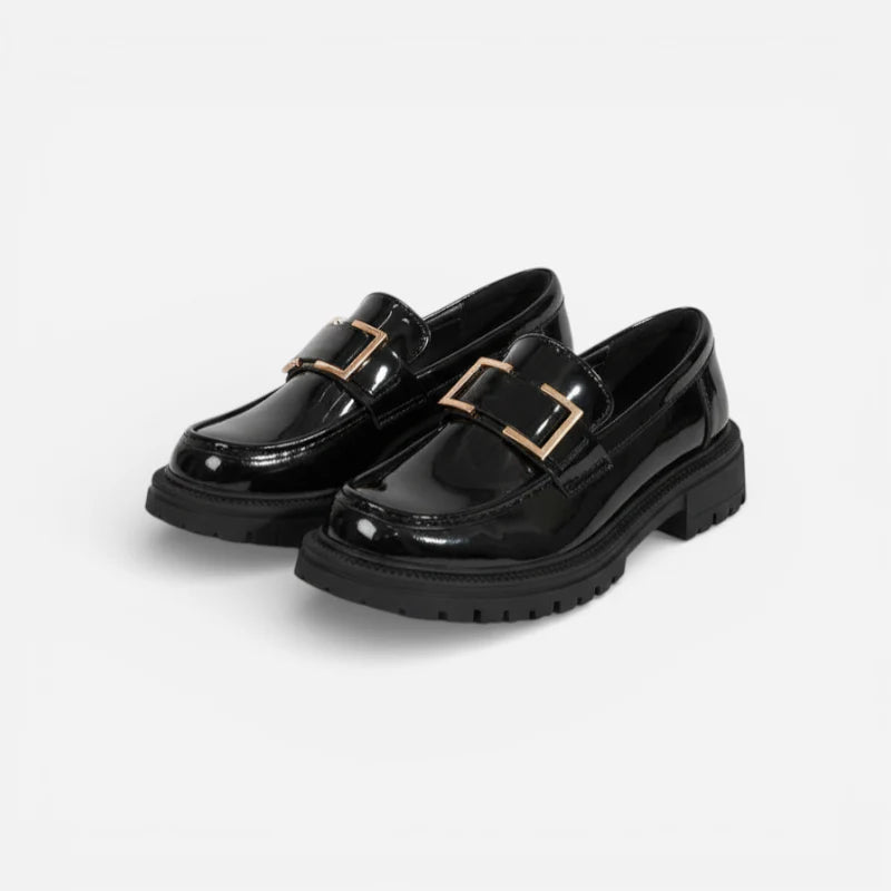 Mocassins Noir Femme Chainette Dorée
