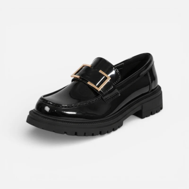 Mocassins Noir Femme Chainette Dorée
