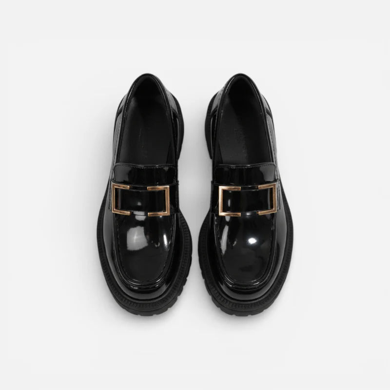 Mocassins Noir Femme Chainette Dorée