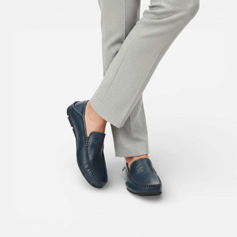 Mocassin Cuir Bleu Marine Pour Homme