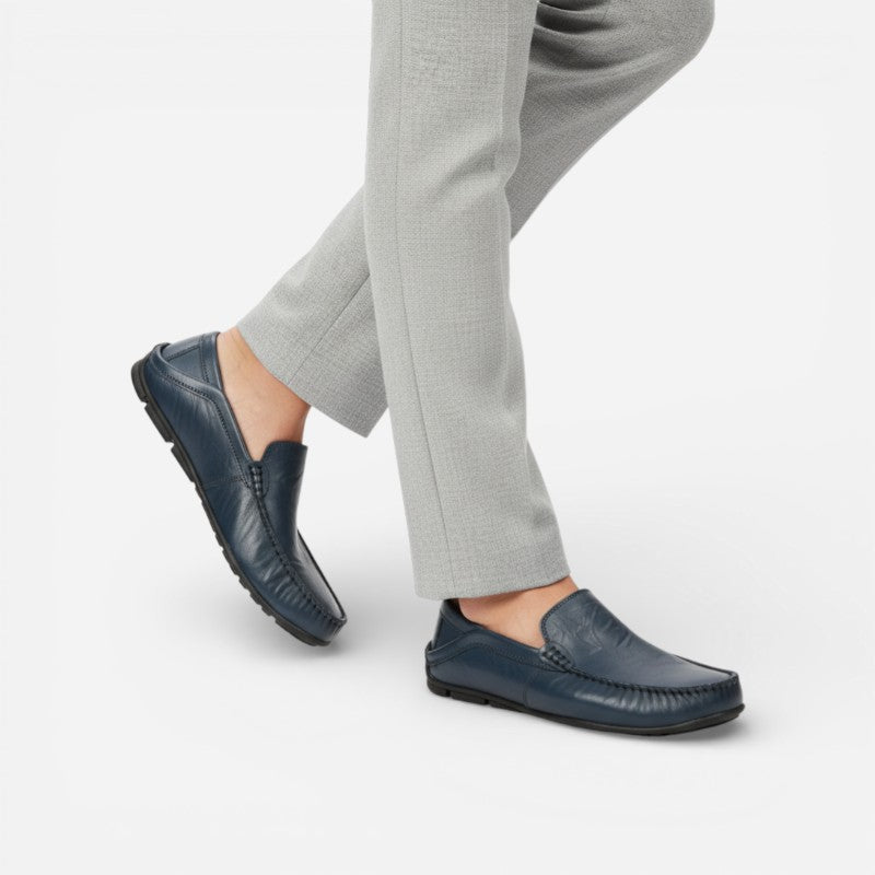 Mocassin Cuir Bleu Marine Pour Homme