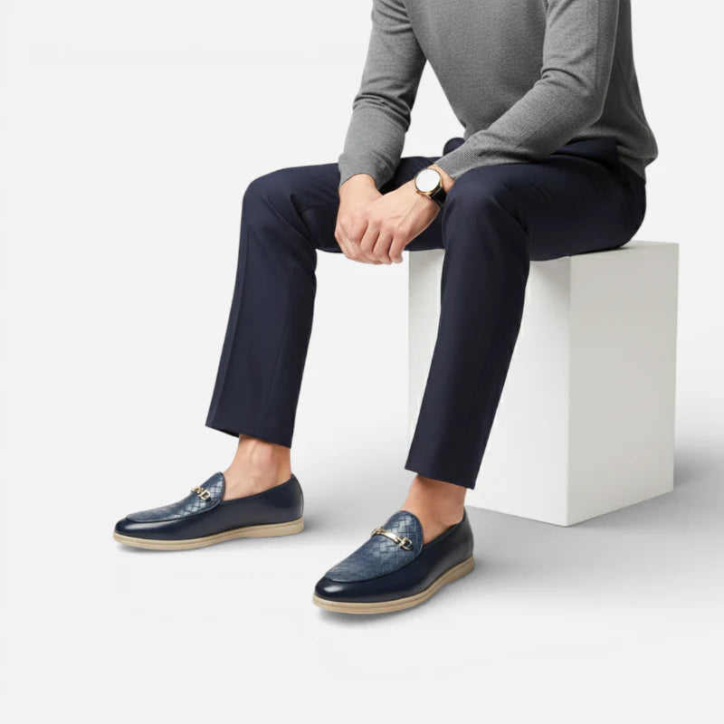 Mocassin En Cuir Bleu Marine Homme