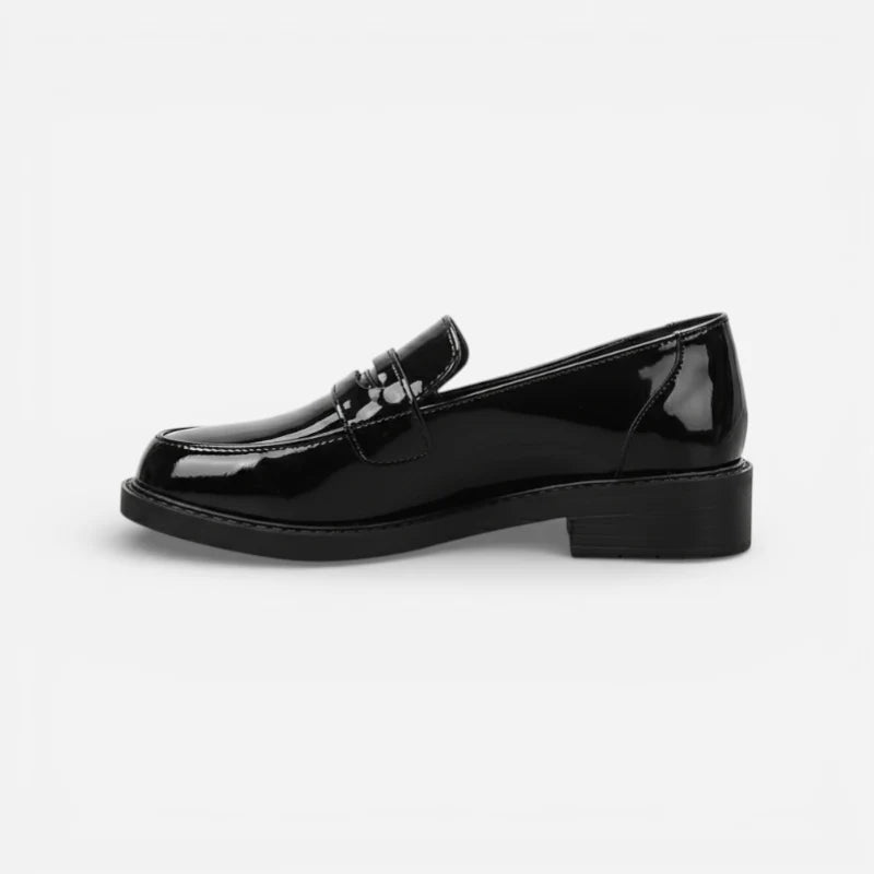 Mocassins à Talons En Cuir Verni Noir