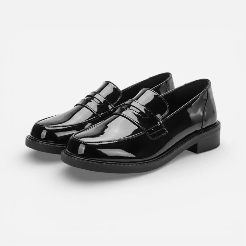 Mocassins à Talons En Cuir Verni Noir
