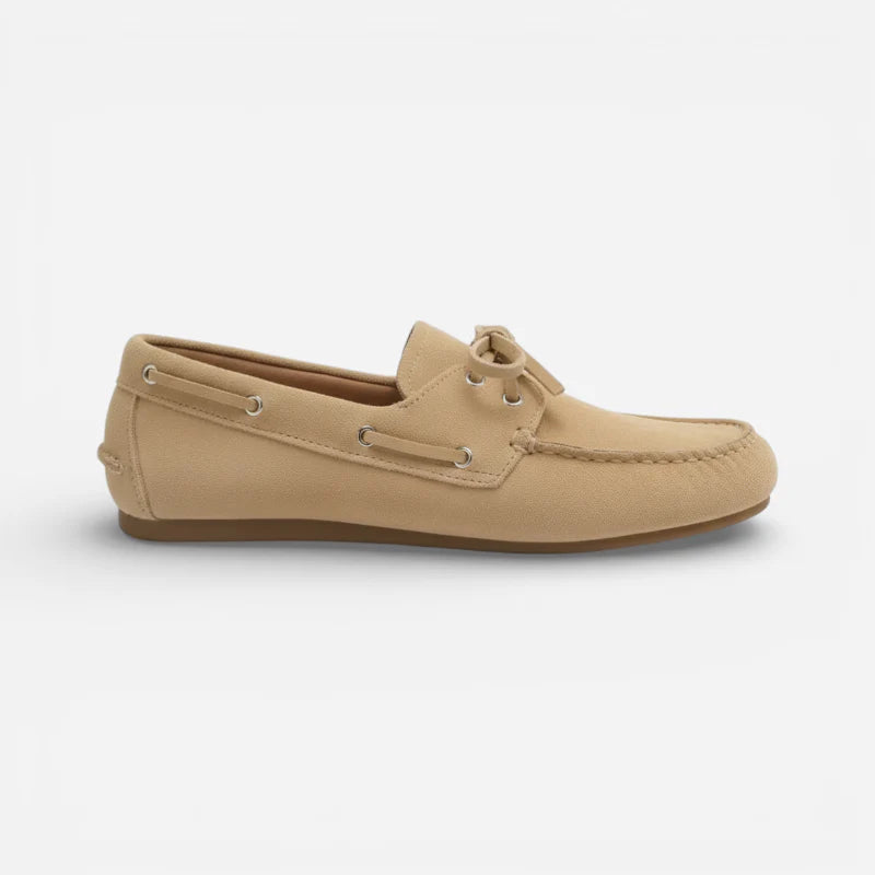 Mocassin En Daim Beige à Lacets Pour Femme