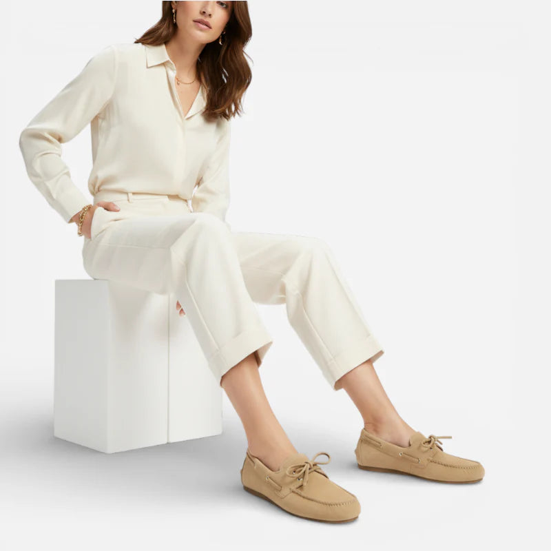 Mocassin En Daim Beige à Lacets Pour Femme