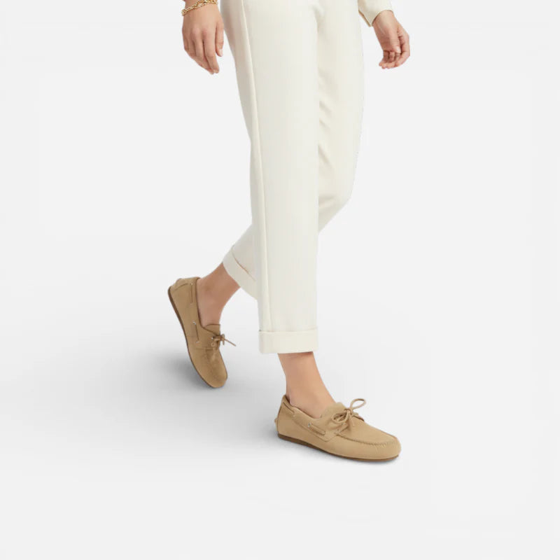 Mocassin En Daim Beige à Lacets Pour Femme