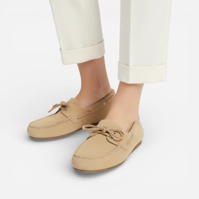 Mocassin En Daim Beige à Lacets Pour Femme