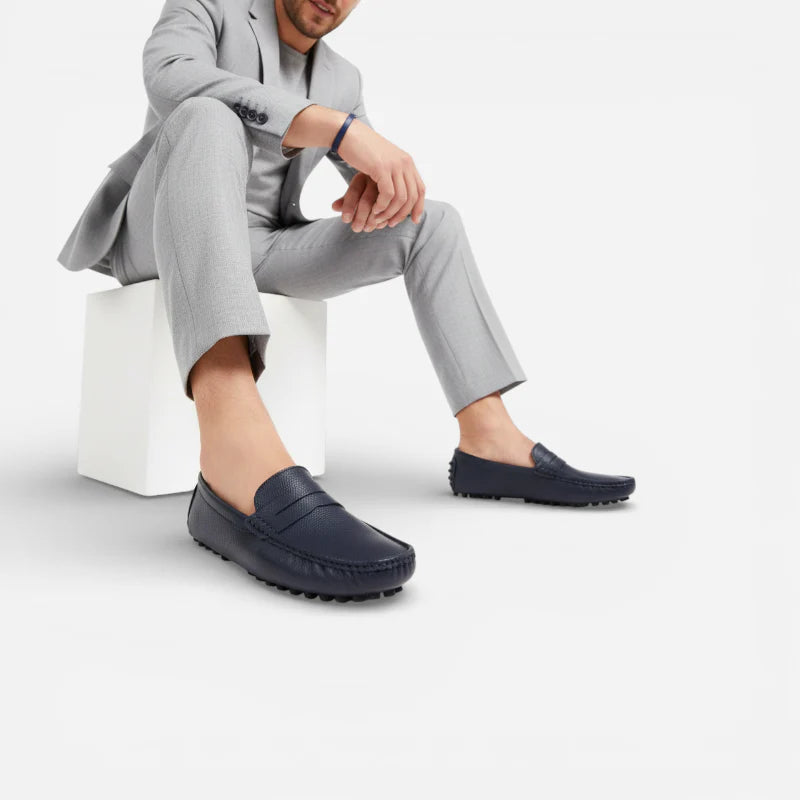 Mocassin Pour Bateau En Cuir Vernis Bleu Marine Homme