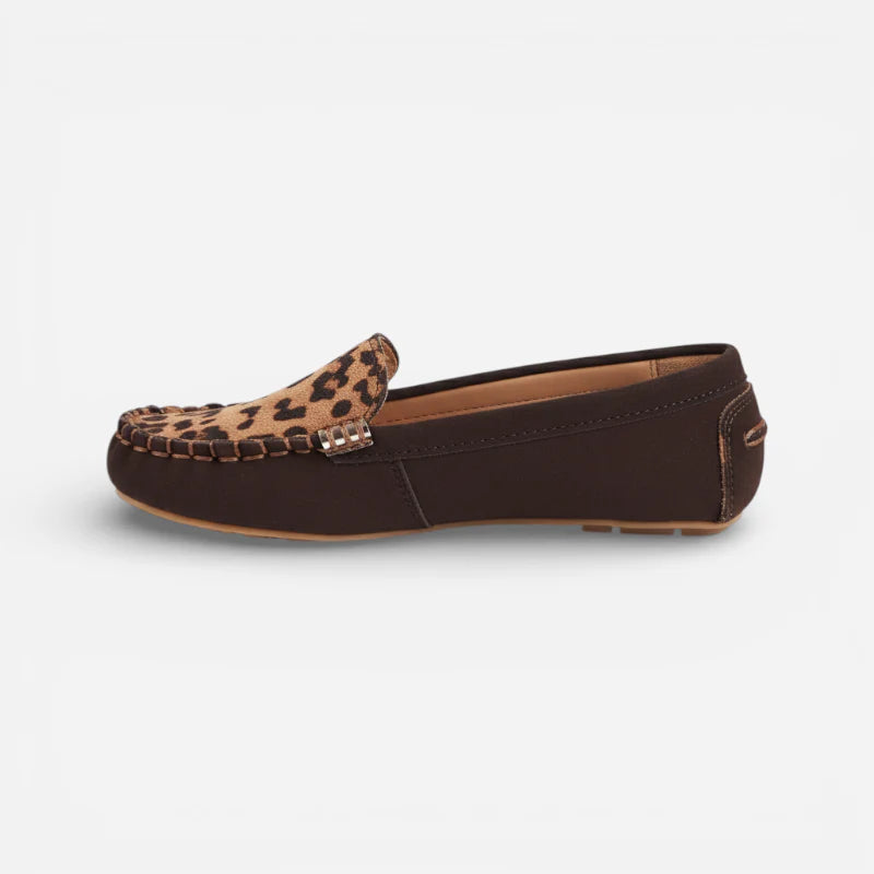 Mocassin Femme En Daim Marron Et Léopard