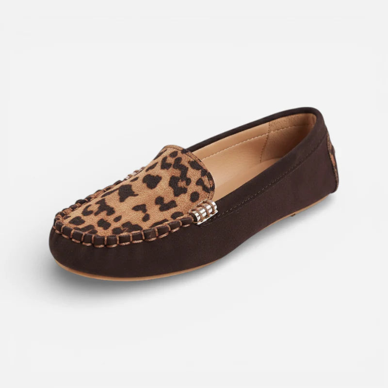 Mocassin Femme En Daim Marron Et Léopard