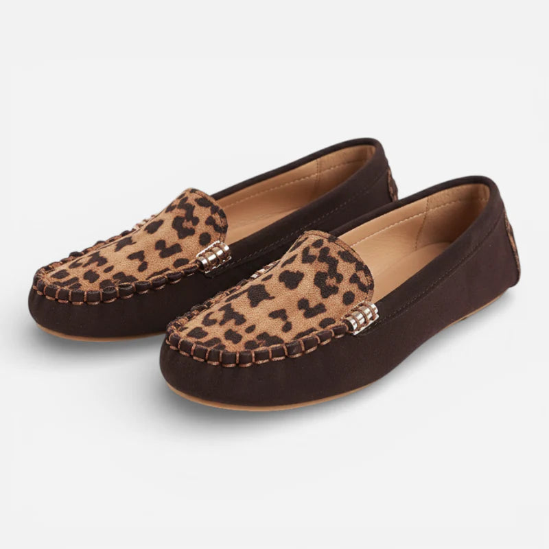Mocassin Femme En Daim Marron Et Léopard