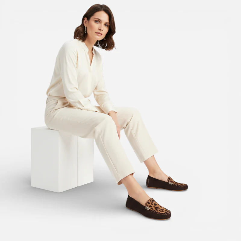 Mocassin Femme En Daim Marron Et Léopard