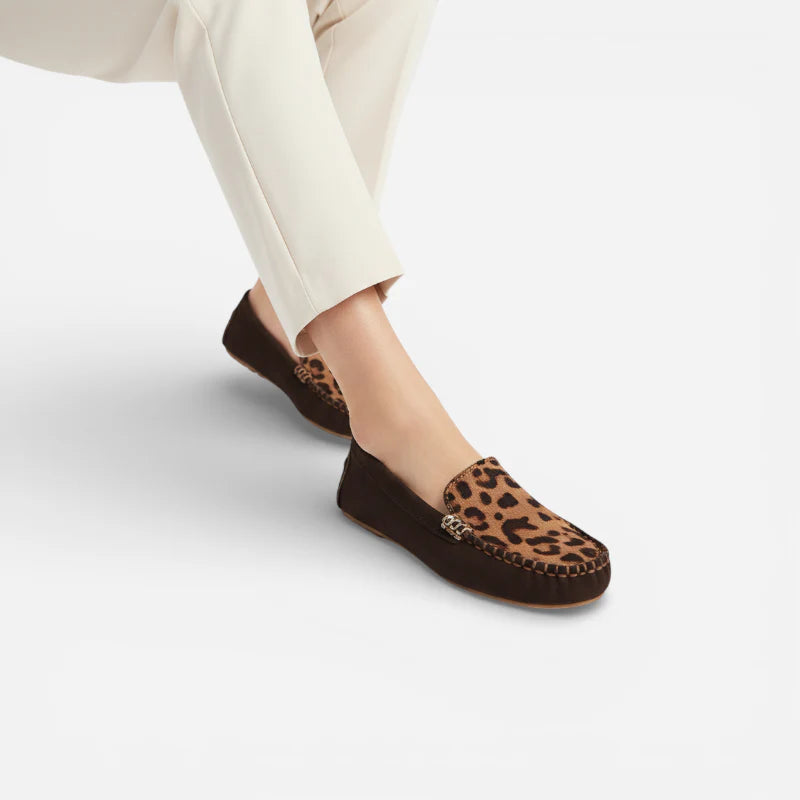 Mocassin Femme En Daim Marron Et Léopard