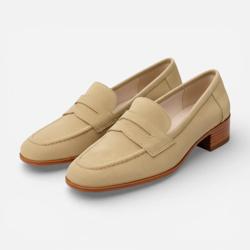 Mocassin Beige Pour Femme En Daim à Talon