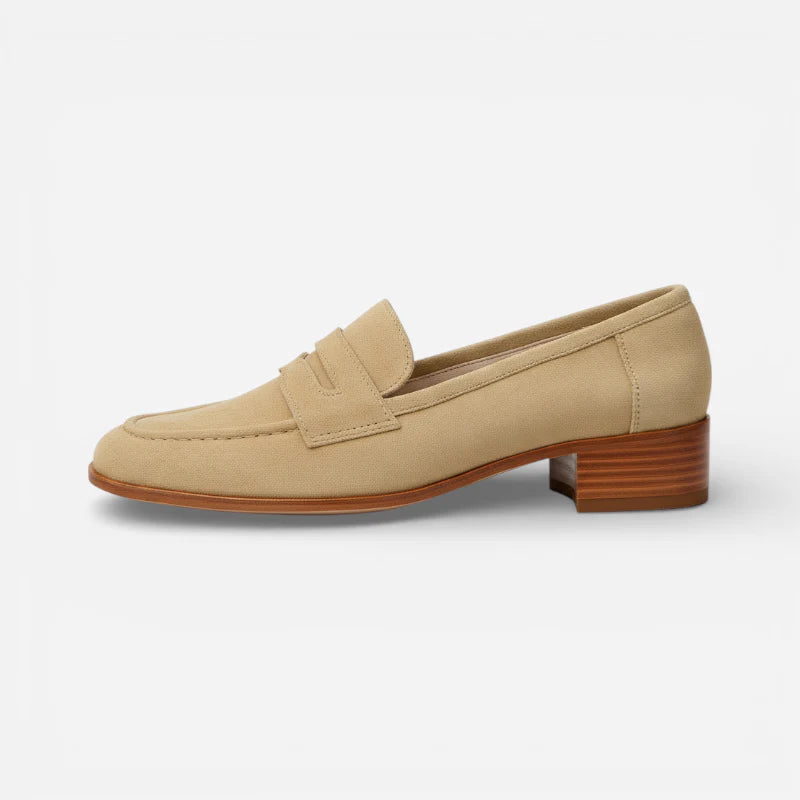 Mocassin Beige Pour Femme En Daim à Talon