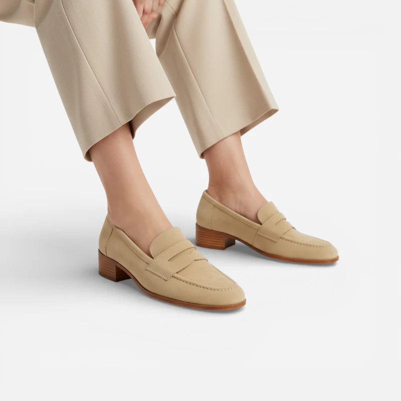 Mocassin Beige Pour Femme En Daim à Talon