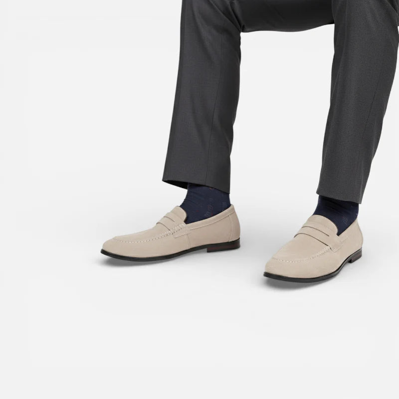 Mocassin En Daim Beige à Talon Pour Homme