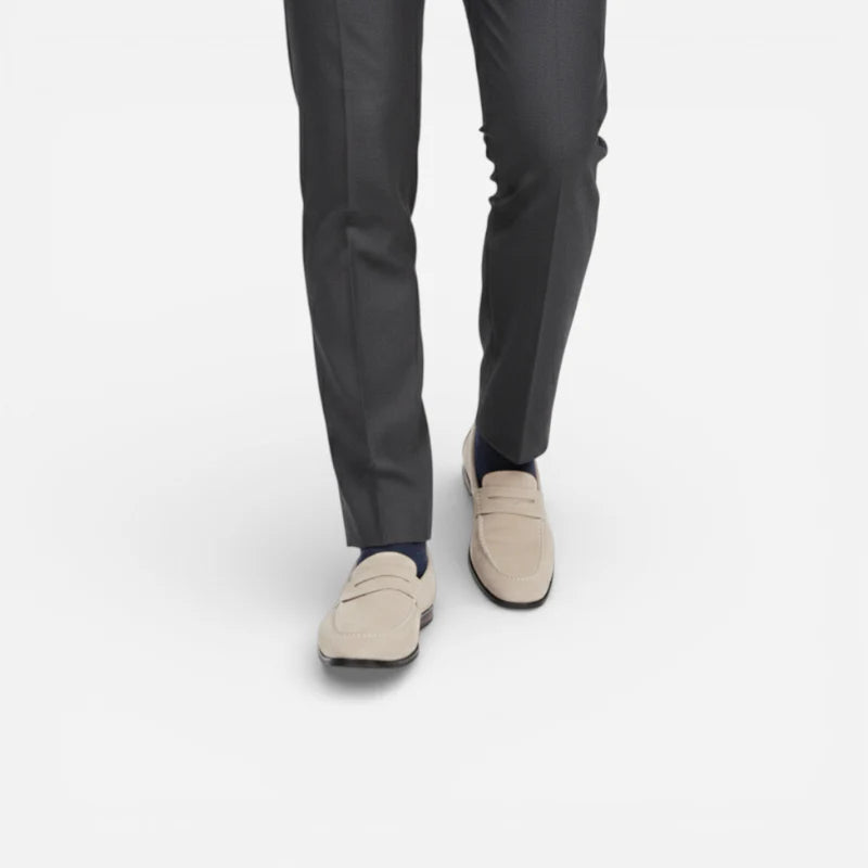Mocassin En Daim Beige à Talon Pour Homme