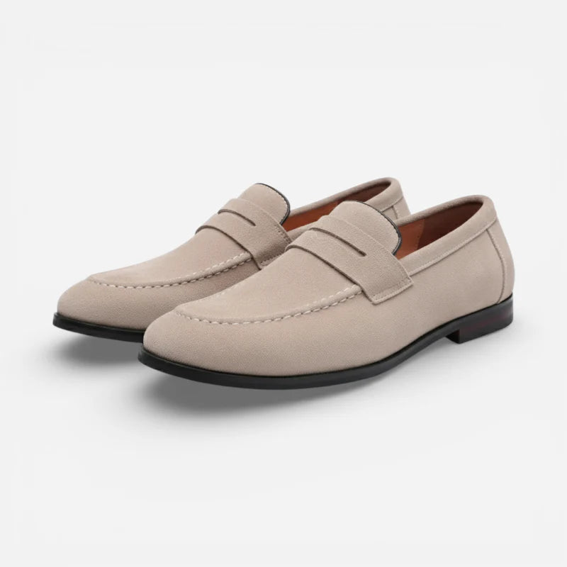 Mocassin En Daim Beige à Talon Pour Homme