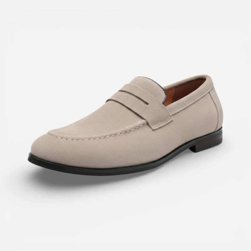 Mocassin En Daim Beige à Talon Pour Homme