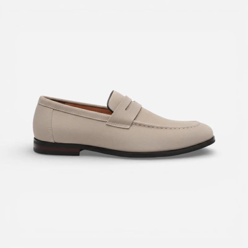 Mocassin En Daim Beige à Talon Pour Homme