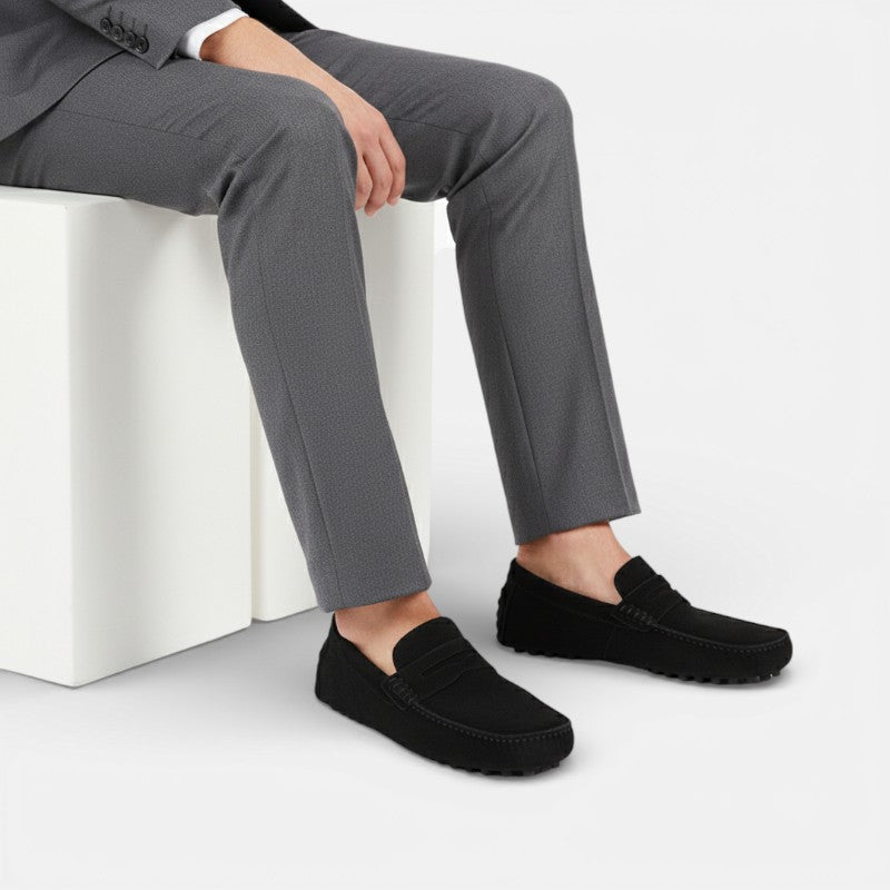 Mocassin Noir Daim Homme Chic Vintage