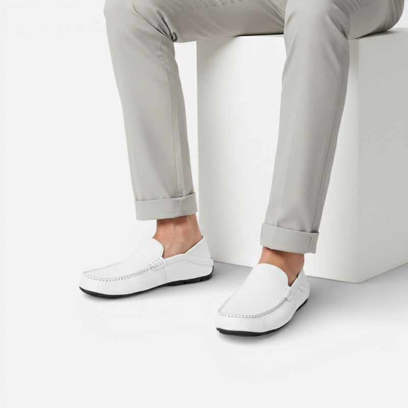 Mocassin Cuir Blanc Homme