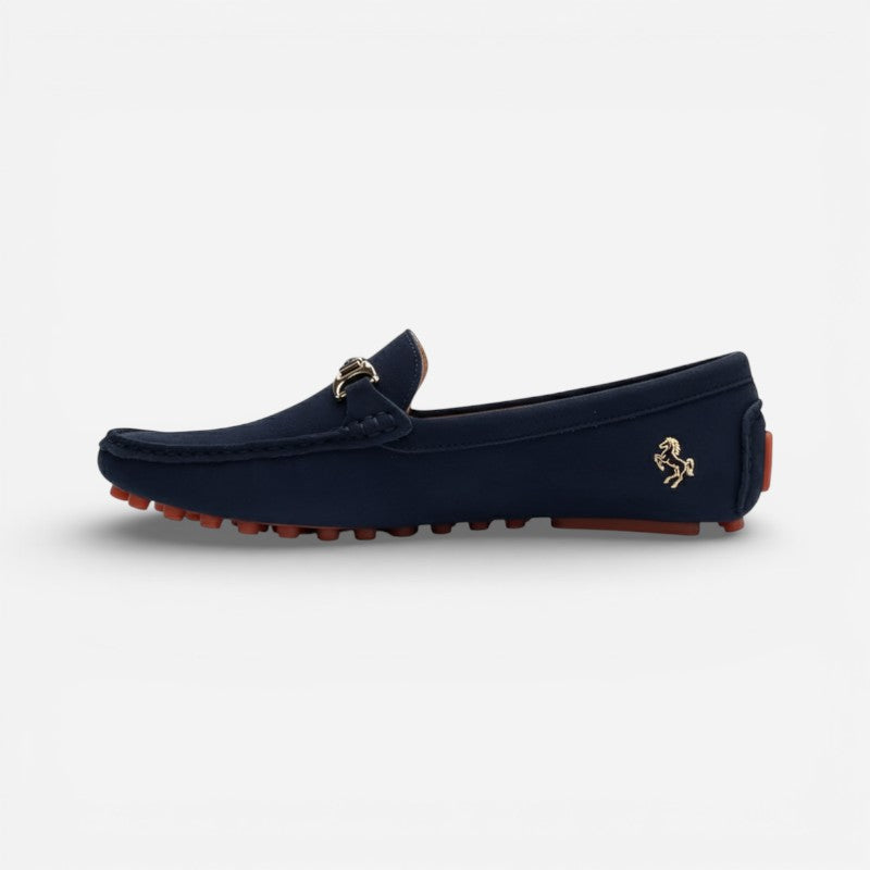 Mocassin En Daim Bleu Marine Avec Broche Pour Homme