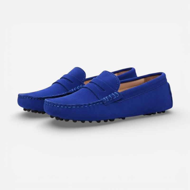 Mocassin En Daim Bleu Femme