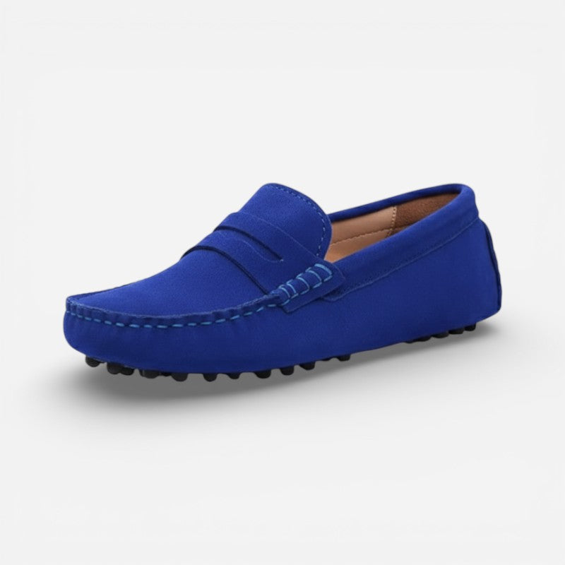 Mocassin En Daim Bleu Femme