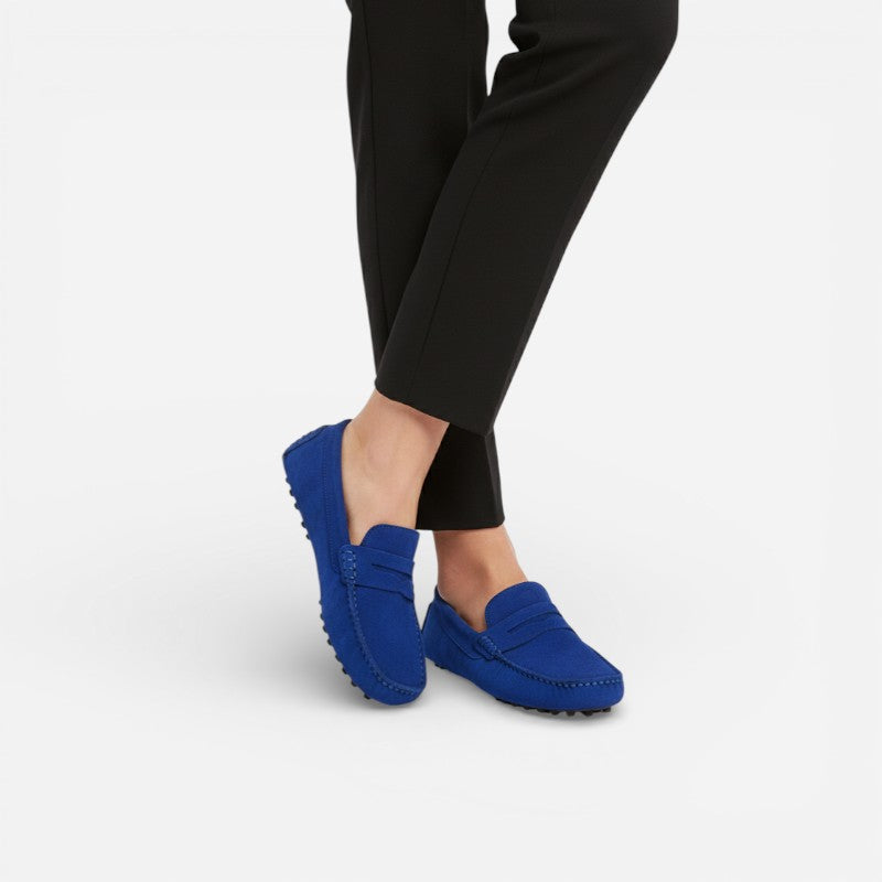 Mocassin En Daim Bleu Femme