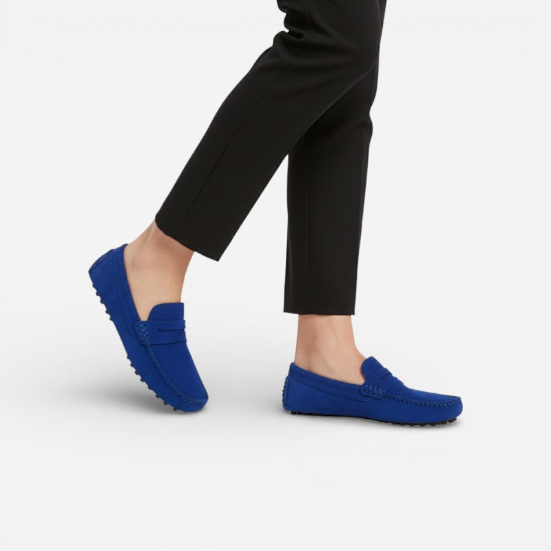 Mocassin En Daim Bleu Femme