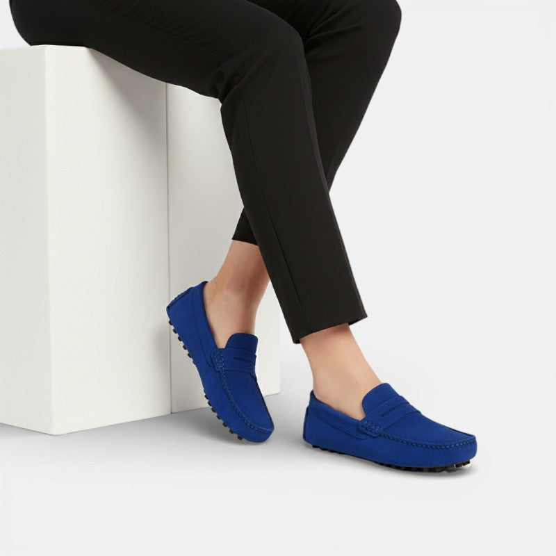 Mocassin En Daim Bleu Femme