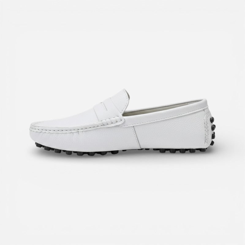 Mocassin Pour Bateau En Cuir Vernis Blanc Homme