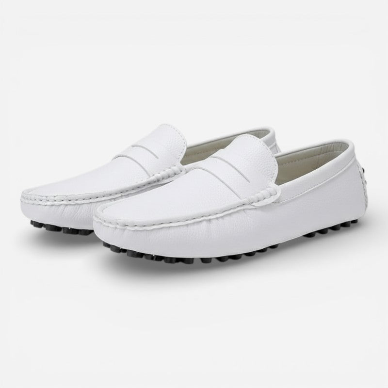Mocassin Pour Bateau En Cuir Vernis Blanc Homme