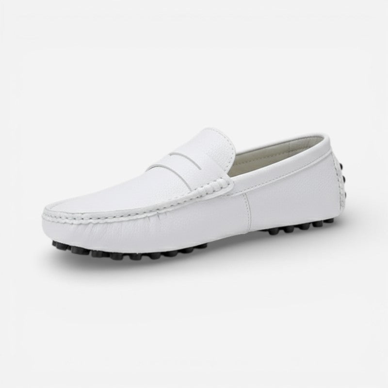 Mocassin Pour Bateau En Cuir Vernis Blanc Homme